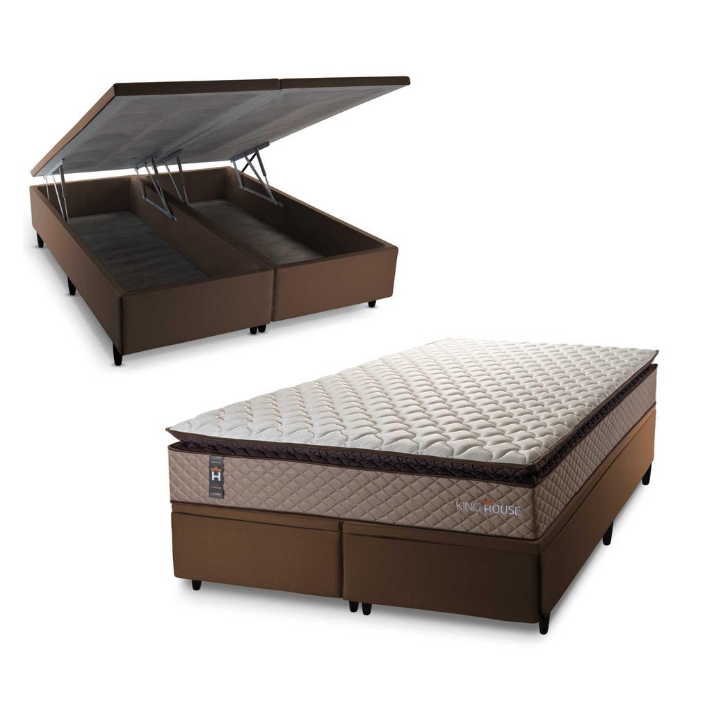 Conjunto Box Baú Atlanta Bege 193x203x69 Espuma D45 - Home & Living