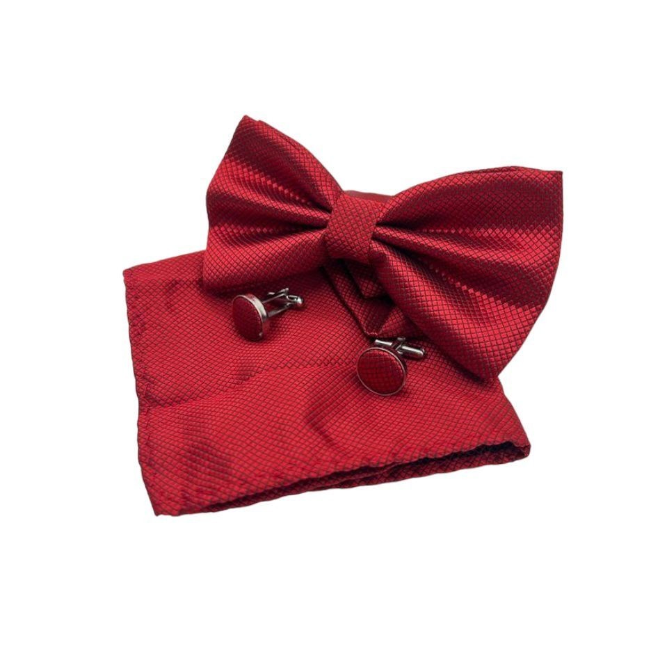 Conjunto Gravata Borboleta+Abotoadura+Lenço Vermelho Sangue