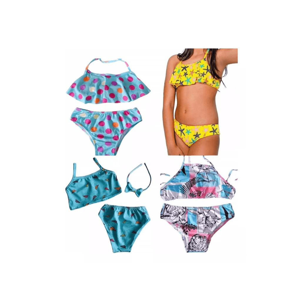 Atacado 10 Conjunto Biquíni Infantil BIKINI MENINA CRIANÇA CONJUNTO CALCINHA SUTIA PRAIA PROTECÃO UV Estampas Variadas