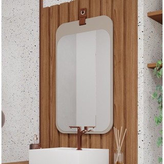 Espelheira Para Banheiro Alça em Couro Monet Espresso Móveis em Oferta na Shopee