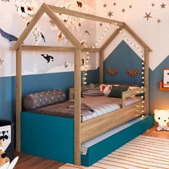 Cama Infantil Bicama Soninho Oak/Azul - Panorama Móveis