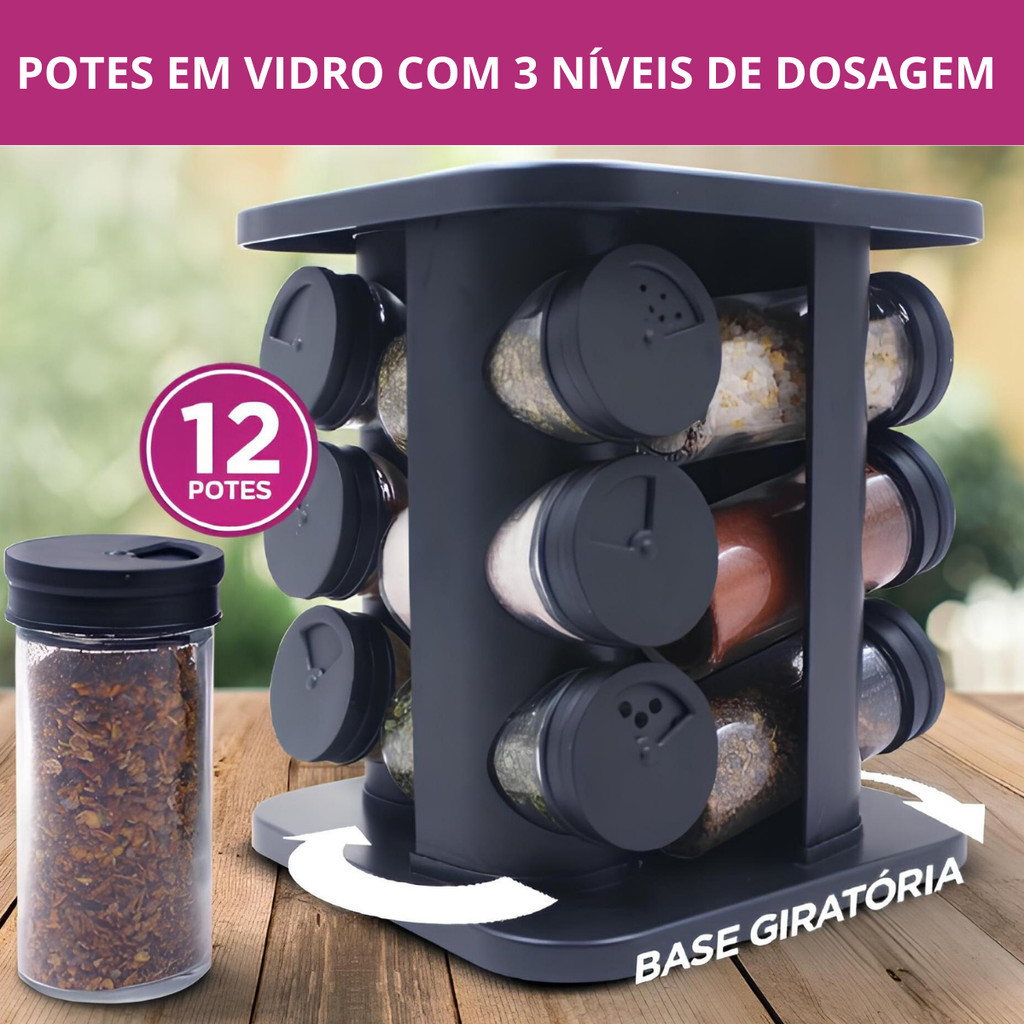 Porta Temperos e Condimentos Giratório Com 6, 8, 9 ou 12 Potes de Vidro · foto 2