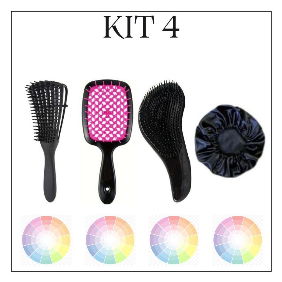 Kit Com Escova Polvo Escova Vazada, Escova Magica e Touca de Cetim IMPERIO