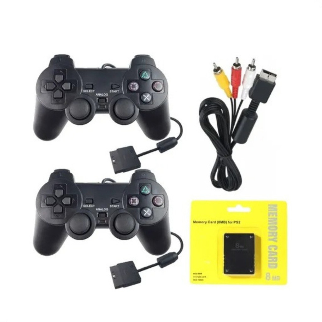 Kit 2 Controles + Memory Card + Cabo Av Compatível Ps2 Novo Promoção
