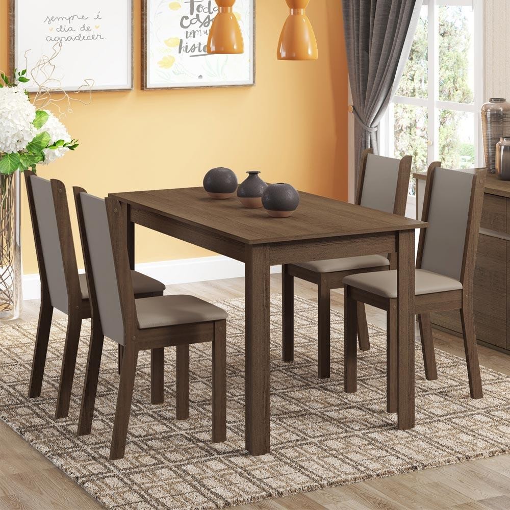 Conjunto Sala de Jantar Rosa Madesa Mesa com 4 Cadeiras - Rustic/Crema/Pérola
