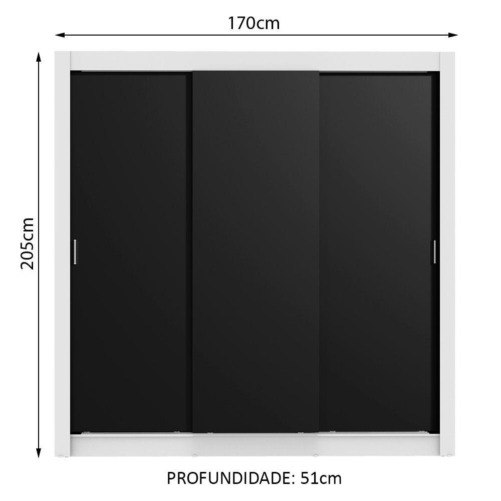 Detalhes do Guarda Roupa Casal Madesa Mônaco 3 Portas de Correr - Branco/Preto
