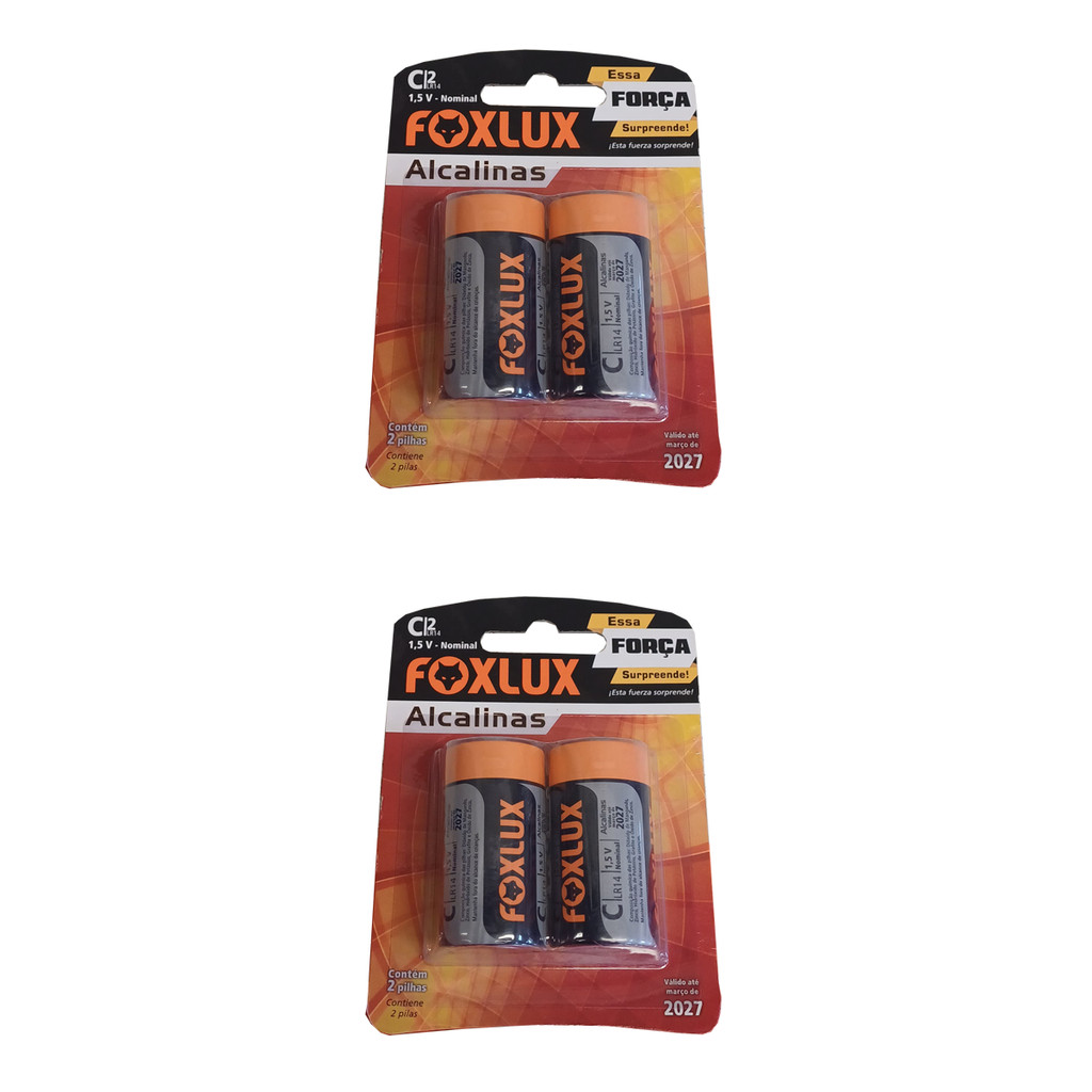 Kit 4 Pilha Alcalina Foxlux Média C | Energia duradoura, alto desempenho em Oferta na Shopee