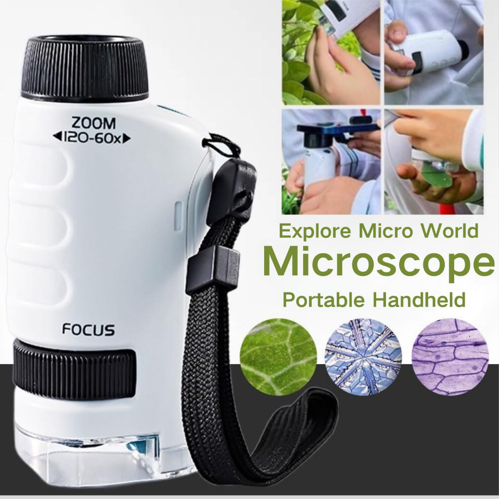 Microscópio De Mão Portátil Com Zoom 60X-180X Para Plantas Infantis