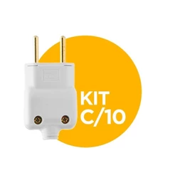 Pacote com 10 Plug Tomada 2 Pinos Macho Branco Ilumi