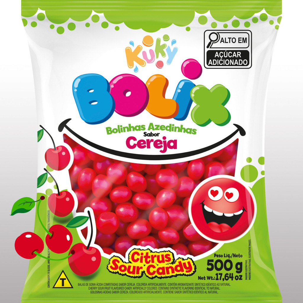 Bala De Goma Azedinha Bolix festa sabor Cereja 500g - Kuky