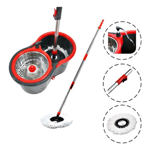 Esfregão Mob Giratório Para Limpeza Com Balde Powermaid Cor Preto/vermelho
