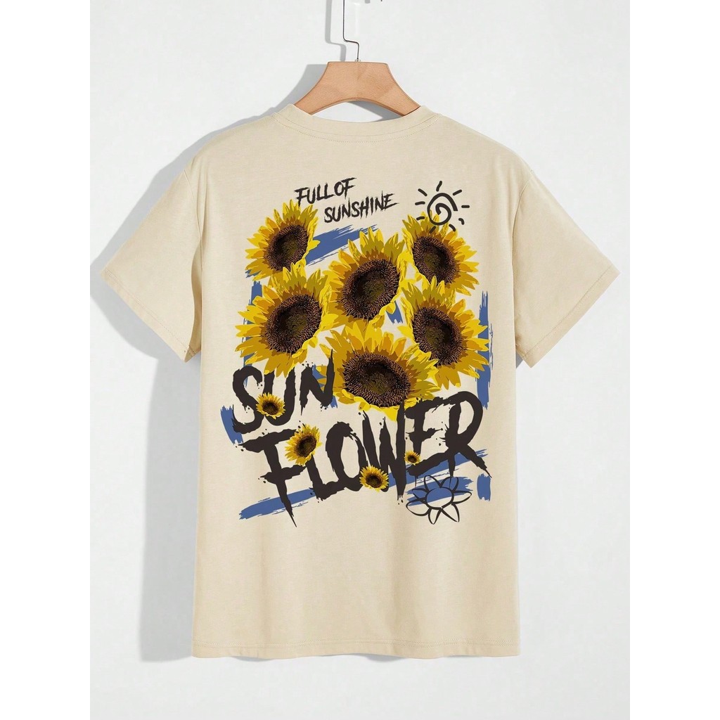 Camiseta Oversized Masculina Feminina T-shirt Streetwear Girassol Camisa Skatista 100% Algodão Unissex