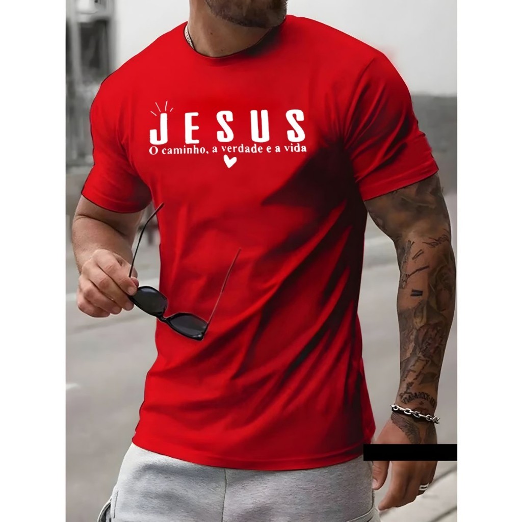Camiseta Masculina Algodão Jesus O Caminho A Verdade E a Vida Street Camisa em Oferta na Shopee