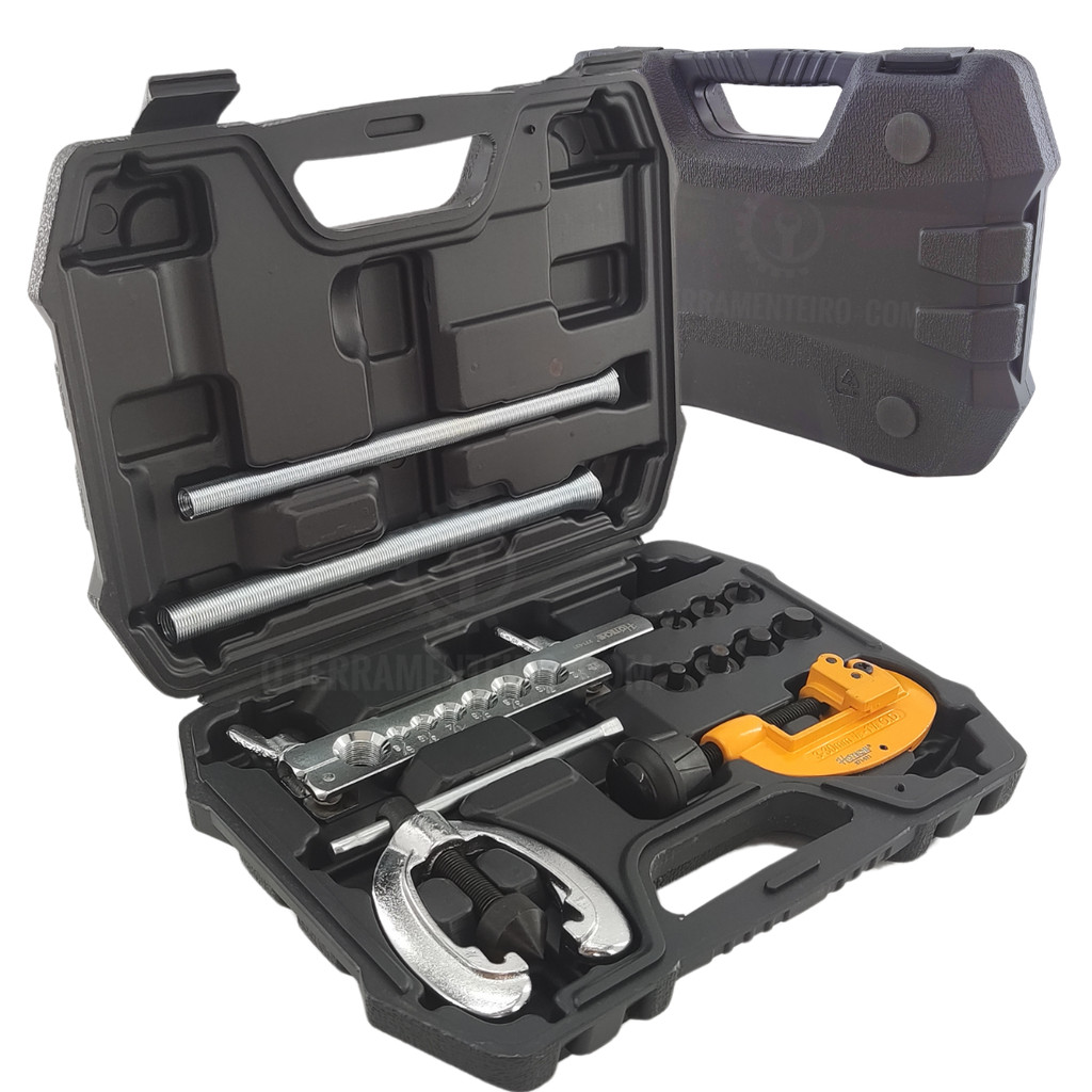 Jogo Kit Curvador Flangeador Tubos Cortador 3a28mm Medidores