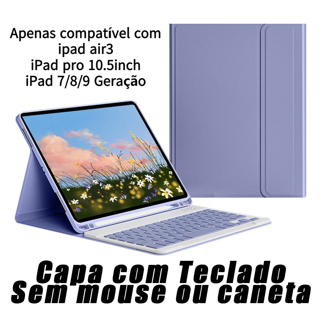 Capa com Teclado Bluetooth Para iPad 9ª 8ª 7ª Geração ou ipad air3 ou ipad pro10.5 polegadas