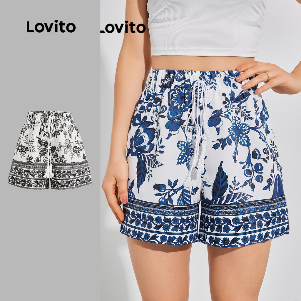 Lovito Shorts Boho Com Estampa Tribal E Franjas Para Mulheres LBL08064 (Multicolorido) - Women Clothes