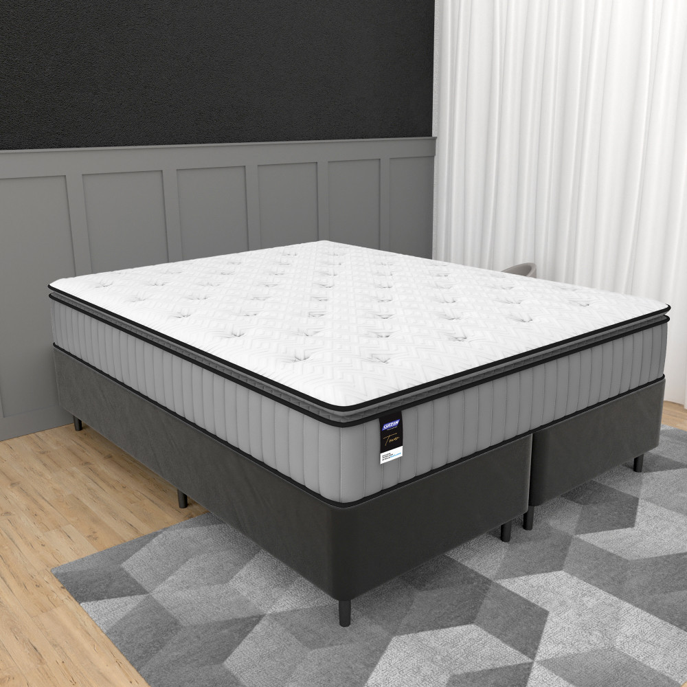 Cama Box King 193cm Colchão Molas Ensacadas Gazin Tower HF25 e Base 2CEN em Oferta na Shopee