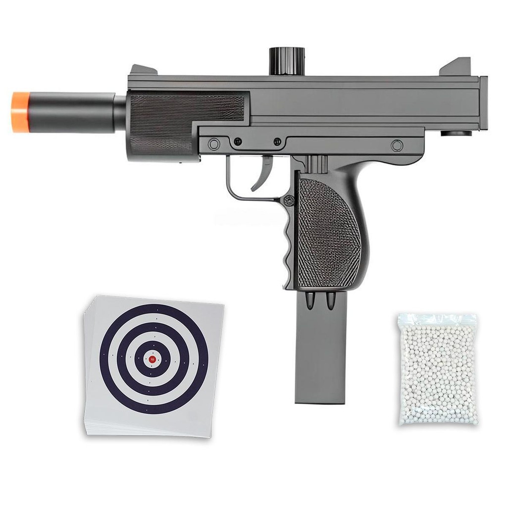 Pistola AirSoft Spring Mini Uzi M36 6mm Preta - Double Eagle + Esfera + Alvo