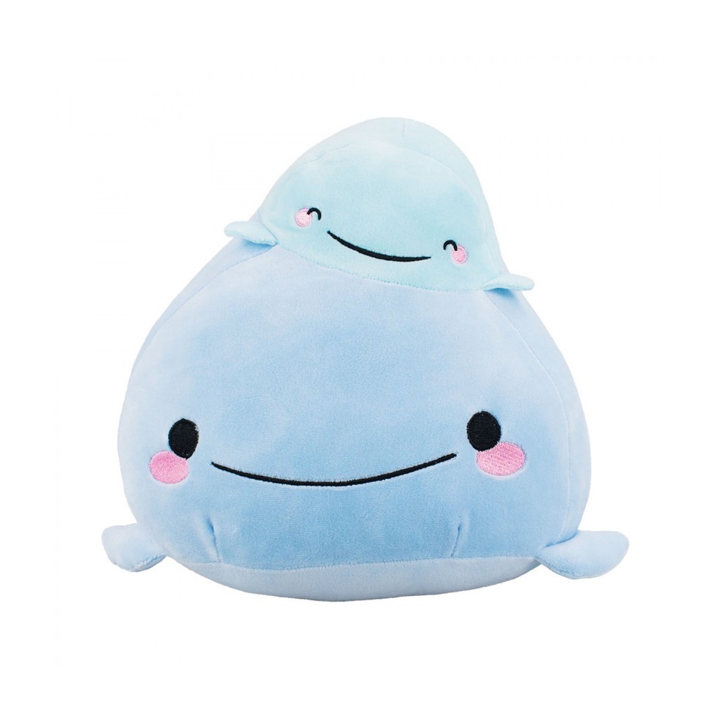 BBL1714A-F | Pelúcia Fofa Baleia Azul Com Mini Baleia Baby na Cabeça 25cm