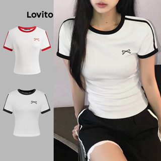 Lovito Camiseta Casual Com Laço Liso Para Mulheres L99ED864 em Oferta na Shopee