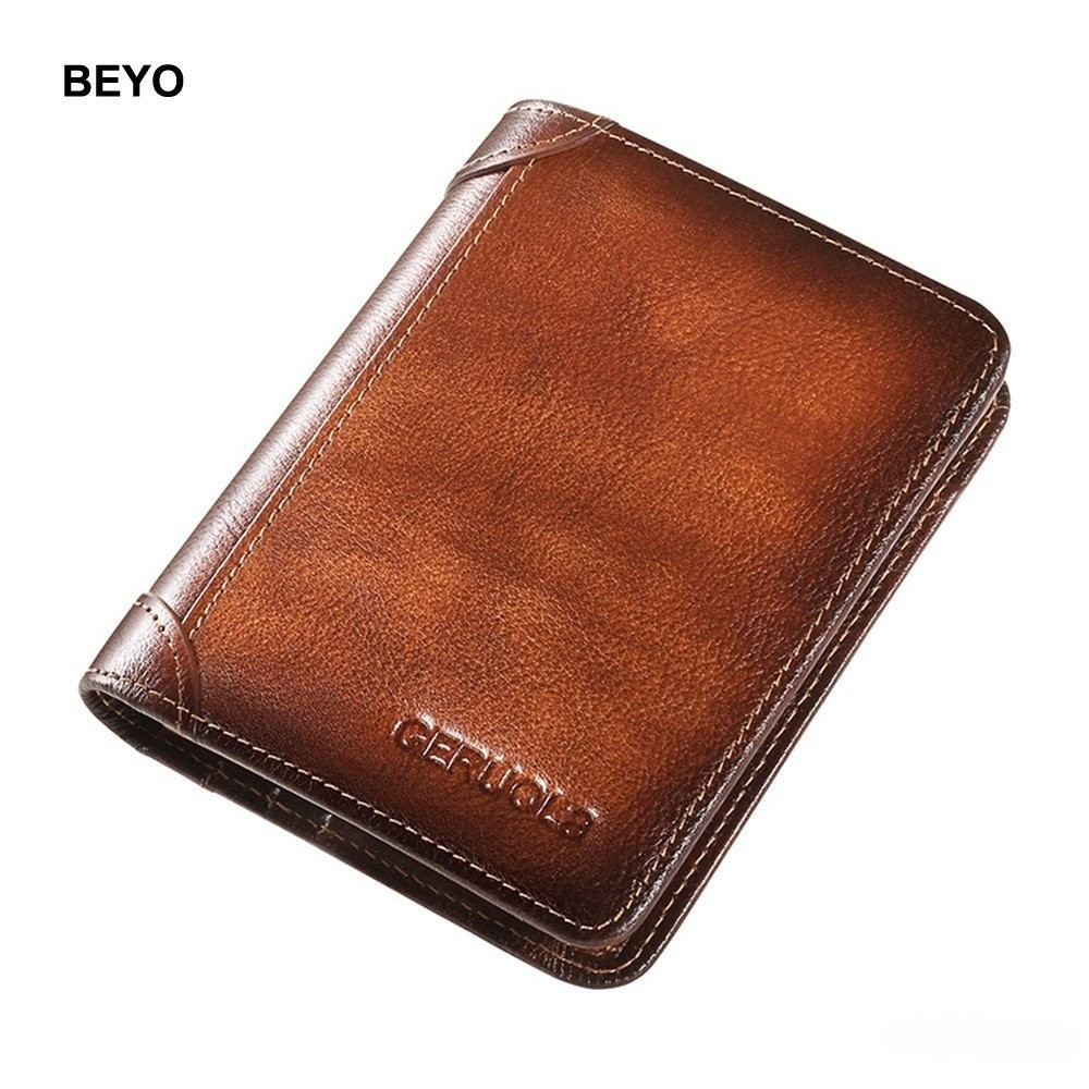 Carteira Antifurto Masculina De Couro Legítimo Vintage De Trifold E Bifold À Escolha