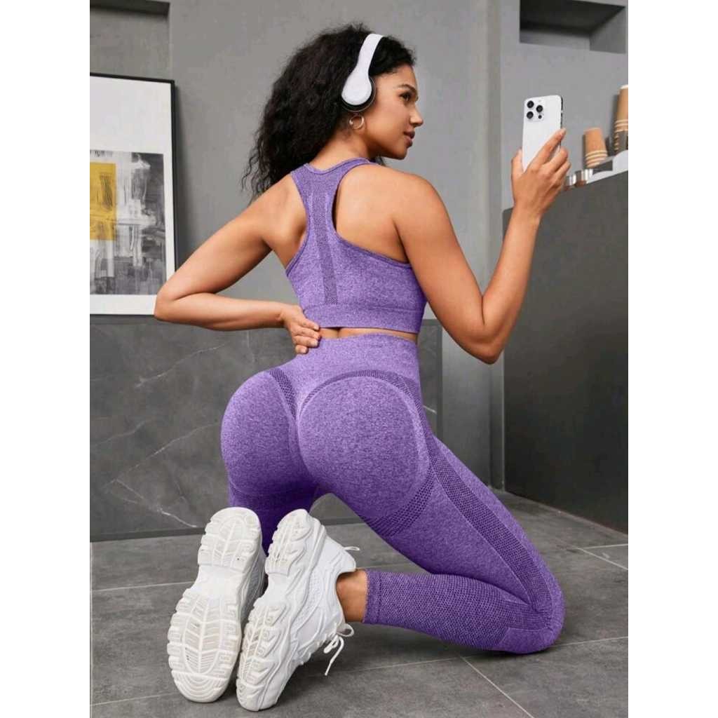Conjunto Para Academia Esportivo Feminina Top e Legging Cintura Alta Levanta Bumbum