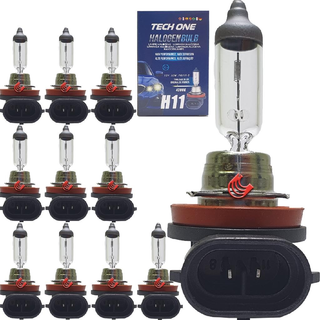 Kit com 10 Lampadas H11 Halogenas Original Para Carro Automotiva 12v 4300K em Oferta na Shopee