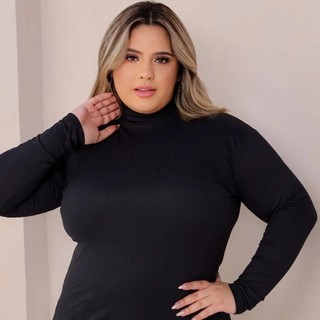 Cacharrel Feminino Plus Size Blusa Manga Longa Blusa Gola Alta Segunda Pele Canelada