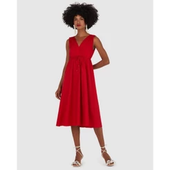Vestido Midi Feminino Busto Com Amarração Em Tricoline