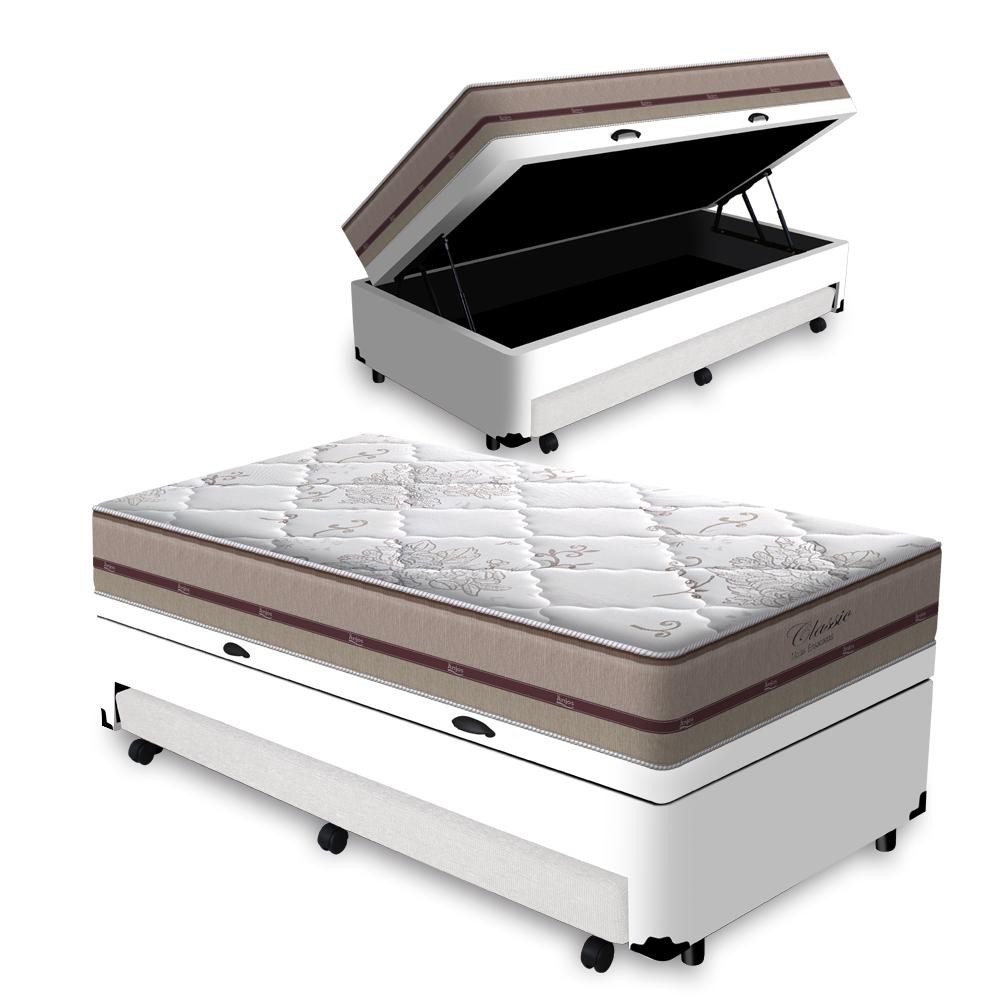Cama Box Baú e Auxiliar Solteiro + Colchão de Molas Ensacadas Anjos Classic Solteiro 88cm em Oferta na Shopee