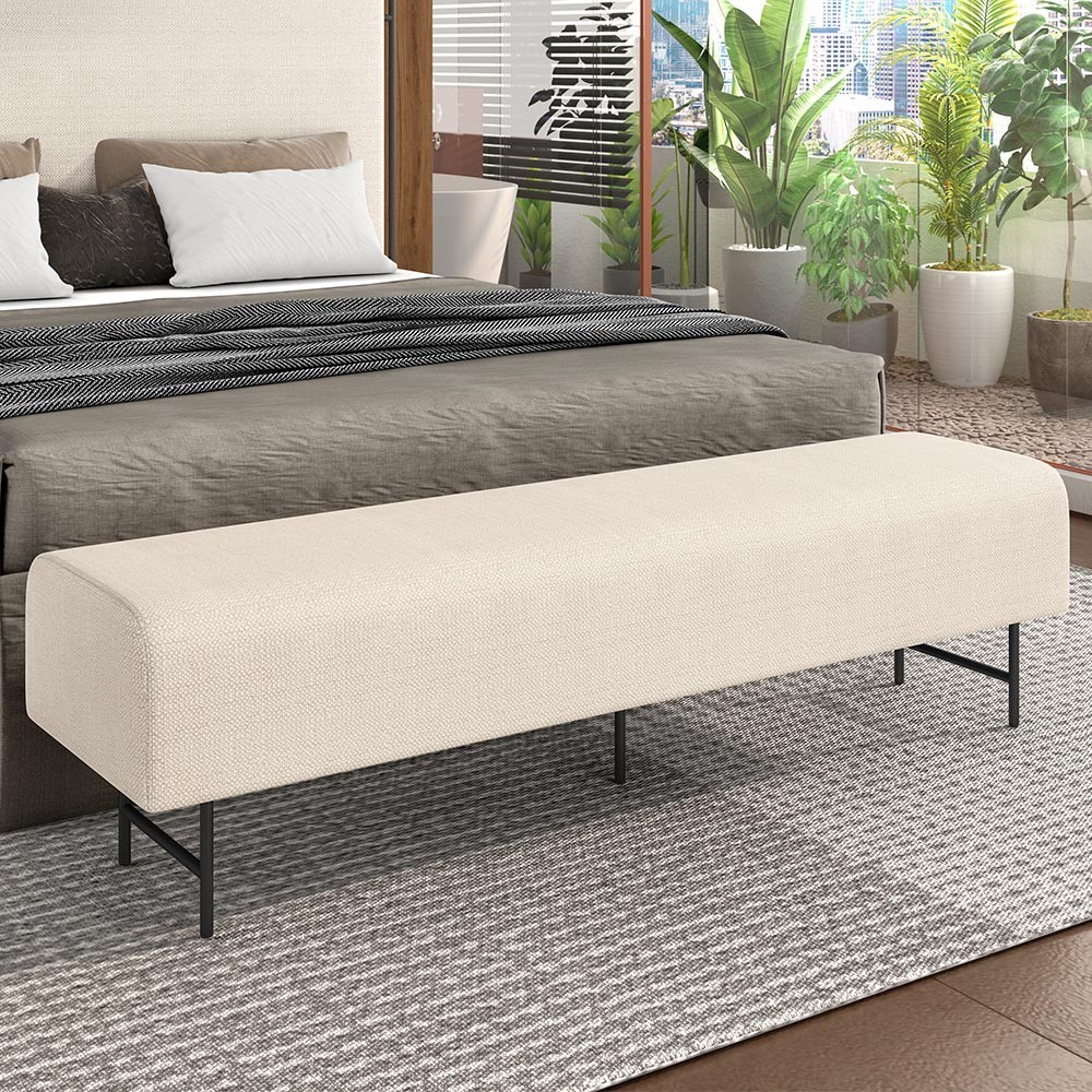 Puff Recamier Decorativo com Pés Industrial 140cm Novara P05 Linho Creme - Lyam Decor em Oferta na Shopee