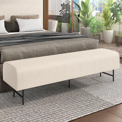 Puff Recamier Decorativo com Pés Industrial 140cm Novara P05 Linho Creme - Lyam Decor