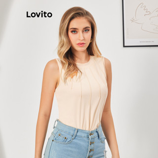 Lovito Casual Regata Feminina Simples com Tecido Costurado LBL07035