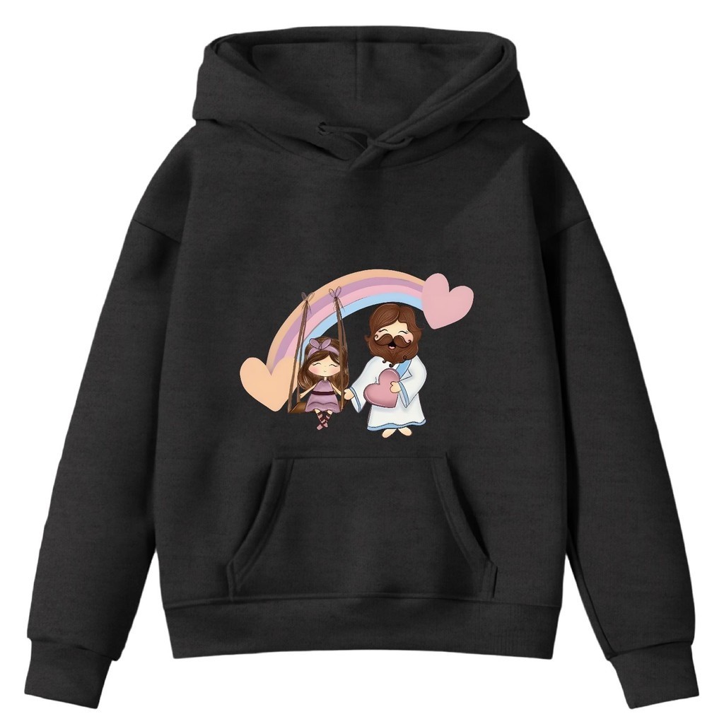 Blusa Moletom Flanelado Infantil Canguru Jesus e Criança Amor Fé Infância Tv Lazer Envio Imediato