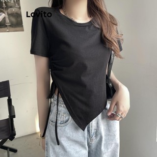 Lovito Camiseta Casual Lisa Assimétrica Com Cordão Para Mulheres LNE48252