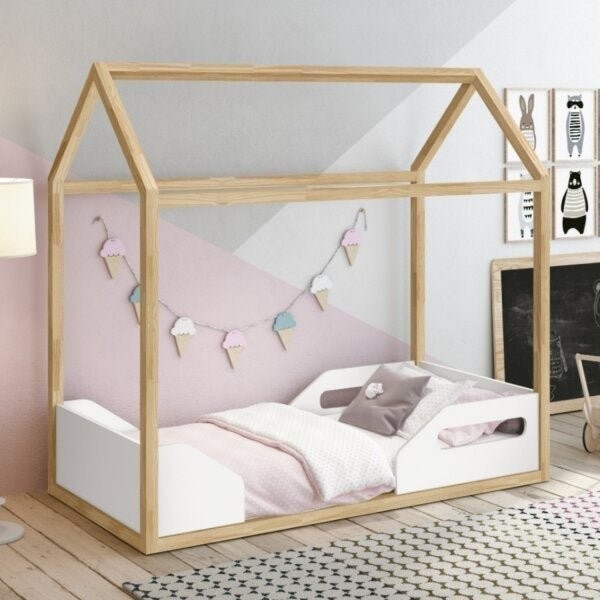 Mini Cama Infantil Montessoriana Zoe Branco Fosco/Madeira Pinus em Oferta na Shopee