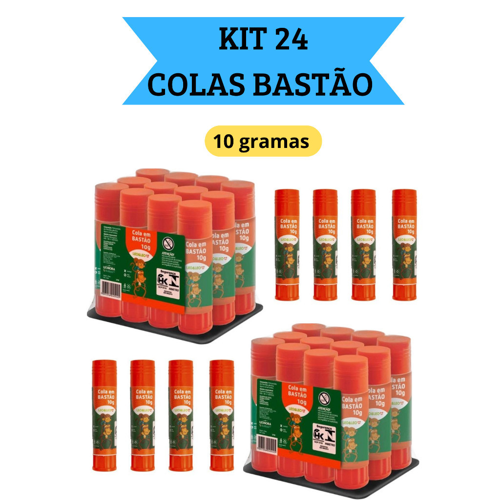 Kit 24 Colas em Bastão Escolar 10g  Escritório Artesanato Leo&Leo em Oferta na Shopee