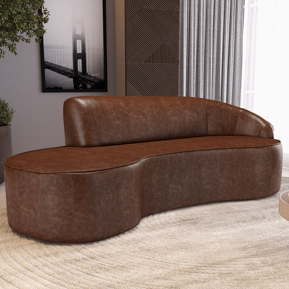 Sofá 3 Lugares Curvo Sala de Estar Living Firenze Direito D02 Couríssimo Marrom 180 cm B-38 - Lyam