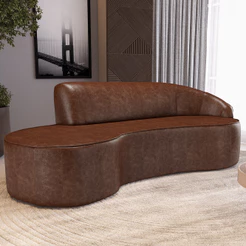 Sofá 3 Lugares Curvo Sala de Estar Living Firenze Direito D02 Couríssimo Marrom 180 cm B-38 - Lyam