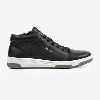 Sapatênis Masculino Couro Ferracini Cano Baixo Esportivo Zíper Lateral Vox Preto 8053-617A