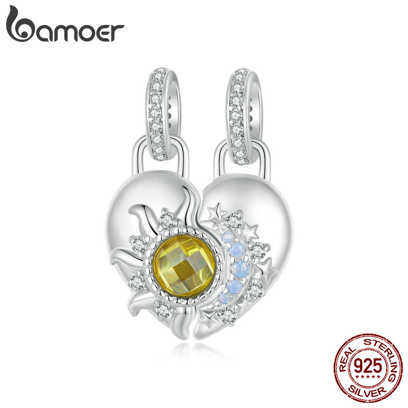 Bamoer 925 Sterling Sliver Charme Sol E Lua Pingente Coração Acessórios Para Pulseira - Fashion Accessories