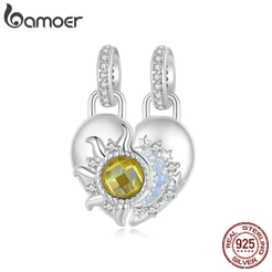 Bamoer 925 Sterling Sliver Charme Sol E Lua Pingente Coração Acessórios Para Pulseira