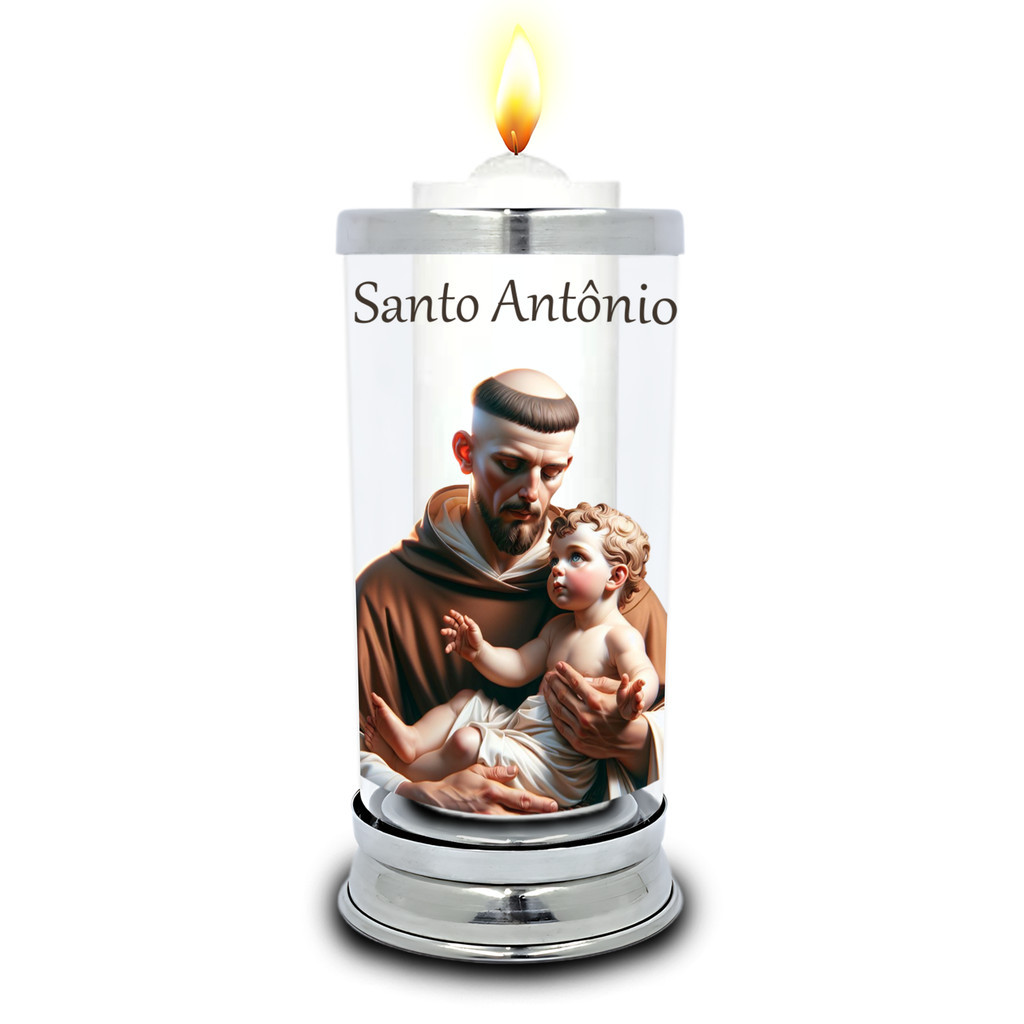 Protetor de Velas Imagem Santo Antônio Copo Vidro Castiçal