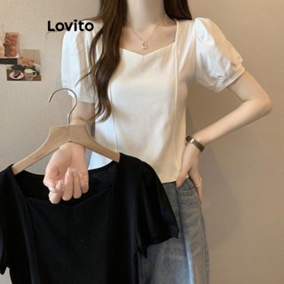 Lovito Camiseta Casual Plissada Com Linha De Estrutura Lisa Para Mulheres LNE50316
