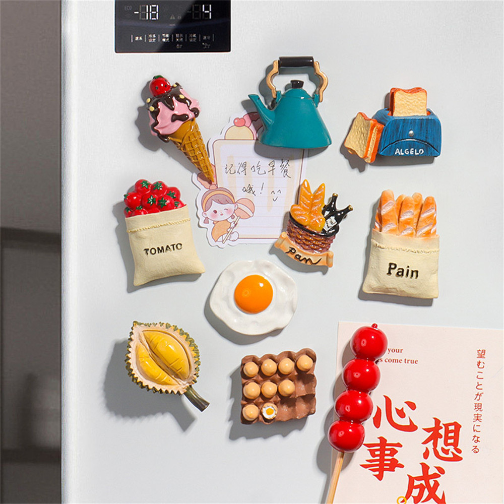 Detalhes do SR Simulation Food Fridge Magnets Refrigerator Magnetic Stickers Resin Egg Home Decor Magnets For Refrigerators