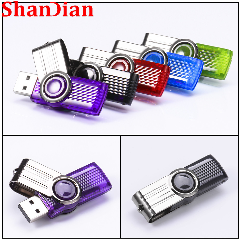 SHANDIAN Alta Velocidade USB 2.0 Flash Drive 128GB Atacado Vendas Flashdrive 64GB Pendrive Rotativo 32GB De Metal 16GB Mini Thumbdrive 8GB Memória De Presente Comercial 4GB