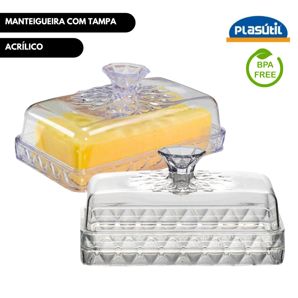 Manteigueira Acrílico Glamour Transparente Porta Manteiga Plasútil