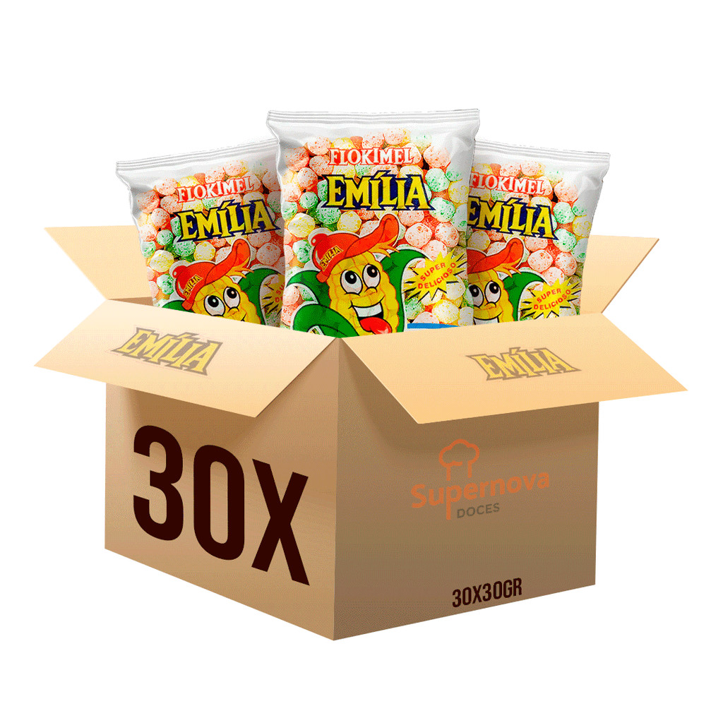 Pipoca Doce Emília Colorida (30 pacotes de 30g) em Oferta na Shopee