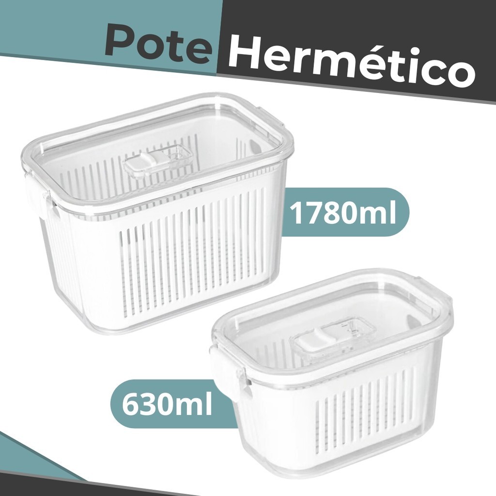 Kit Pote Hermético 630ml + 1780ml Acrílico P/ Geladeira - Frutas ou Vegetais - Paramount
