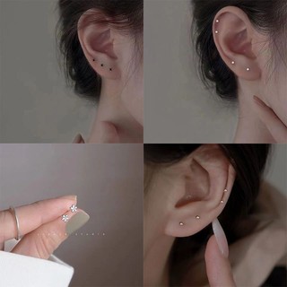 S925 brincos de prata Nova maré mini zircão brincos para apoiar orelha piercing orelha brincos de prata avançado sentido